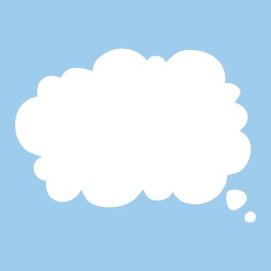 Beyaz konuşma balonu. Düşünen balon konuşur. Sohbet eder. Komik, komik, bağrışan ses şekilleri mavi üzerine izole olur.