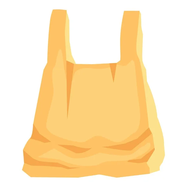 Yellow plastic shopping bag. Empty disposable package for supermarket and garbage. Used and new polythene pack, packet for purchases. Realistic flat cartoon vector illustrations isolated on background — Image vectorielle