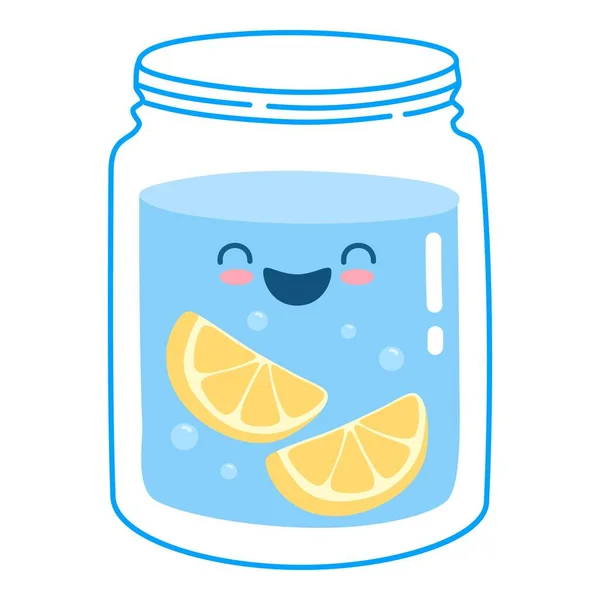 Cute water sticker jar glass. Drink more water. World of drinks earth for health, glass decanter, ice liter beverages, funny stickers poster, fitness diet, doodle cartoon neat vector illustration — Stock Vector
