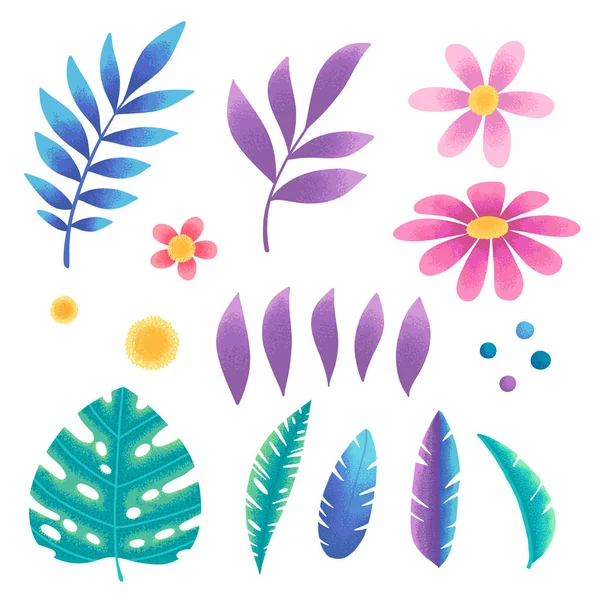 Conjunto de ícones de flores tropicais exóticas conjunto vetor de desenhos animados. Folha de verão — Vetor de Stock