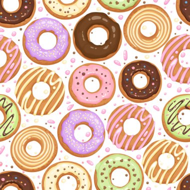 Donut cake pattern cartoon vector. Sweet food. Birthday dessert