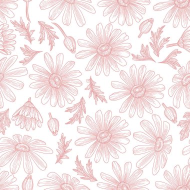 Garden flower pattern outline hand drawn vector. Floral seamless. Spring daisy