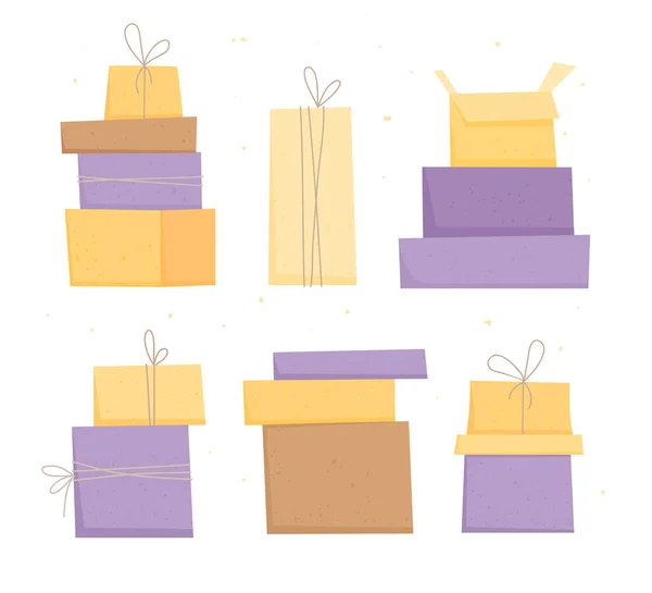 Parcel Box Icons Set Cartoon Vector Box Delivery Open Package — Vetor de Stock