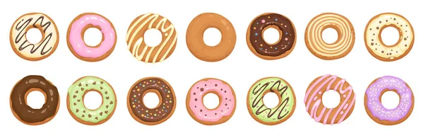 Donut Cake Icons Set Cartoon Vector Chocolate Sweet Candy Food —  Vetores de Stock