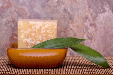 Banyo sabunu ve bambu yaprakları.