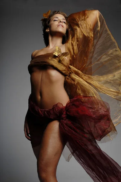 İpek giymiş güzel İspanyol kadın.