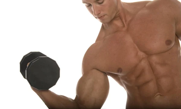 Muscular Man Working Out Dumbbell — Stock Photo, Image