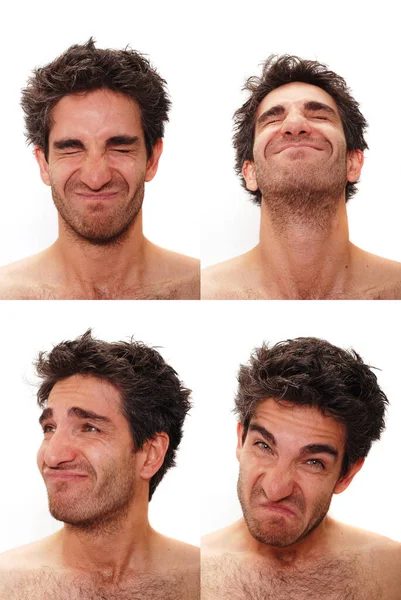 Jeune Homme Aux Expressions Faciales Multiples — Photo