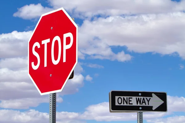 Stop Sign One Way Sign — Stock Photo, Image