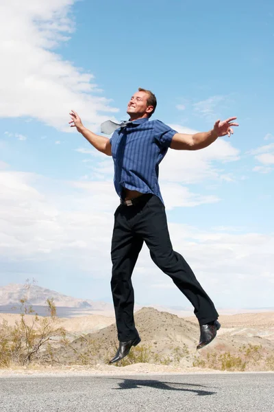 Ecstatic Businessman Jumping Air — Stock Photo, Image