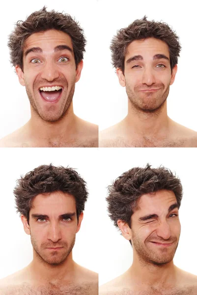 Young Man Multiple Face Expressions — Stock Photo, Image