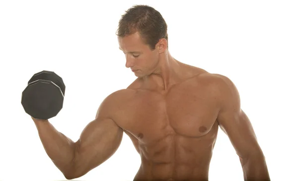 Sexy Body Builder Working Out Dumbbell — Stock Photo, Image