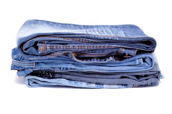 Blue Jean Pants Folded Isolated Background — Stock Photo, Image