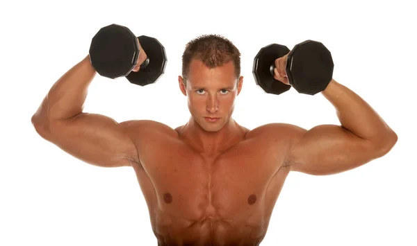 Muscular Body Builder White Background — Stock Photo, Image
