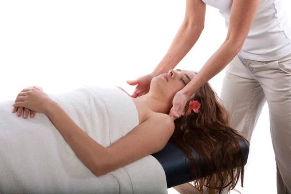 Massage Therapist Massaging Woman Neck — Stock Photo, Image