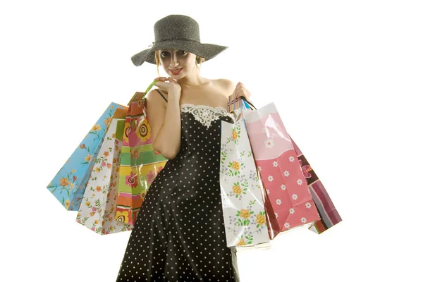 漂亮女人与购物袋 — 图库照片