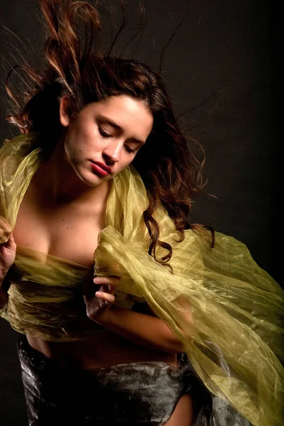 Beautiful Sexy Young Woman Silk Fabric — Stock Photo, Image