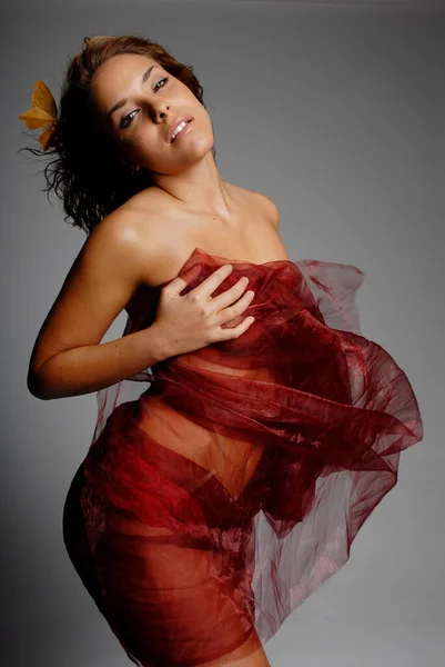 漂亮的性感女人裹着丝织品 — 图库照片