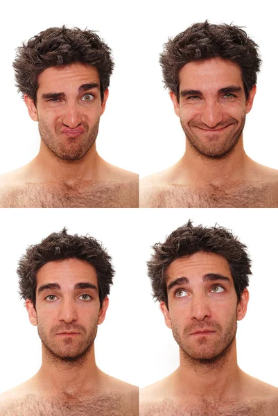 Hombre Joven Con Múltiples Expresiones Faciales — Foto de Stock