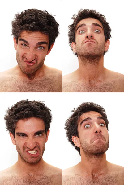 Mladý Muž Více Výrazů Obličeje — Stock fotografie