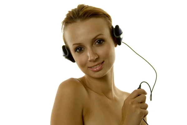 Mooi Jong Meisje Luisteren Muziek Met Hoofdtelefoon — Stockfoto