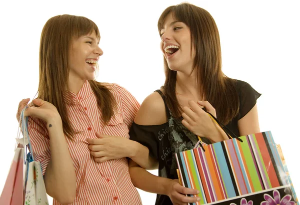 Δύο Νεαρές Γυναίκες Τσάντες Για Ψώνια — Φωτογραφία Αρχείου