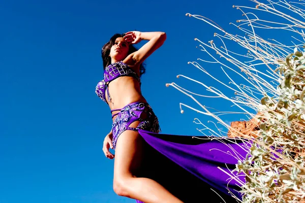 Çölde güzel seksi göbek dansçısı