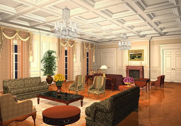 Render Classic Living Room — Stock Photo, Image