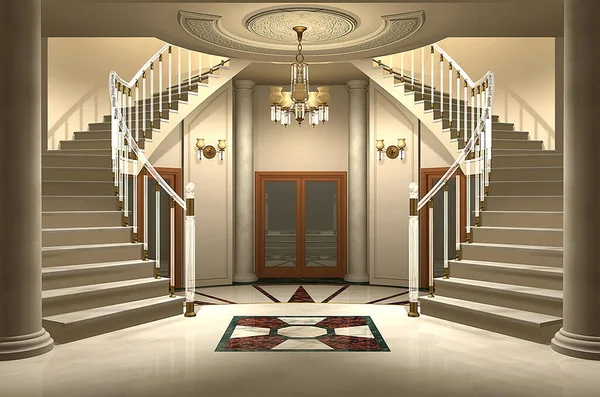 3D render of an upscale home entrance