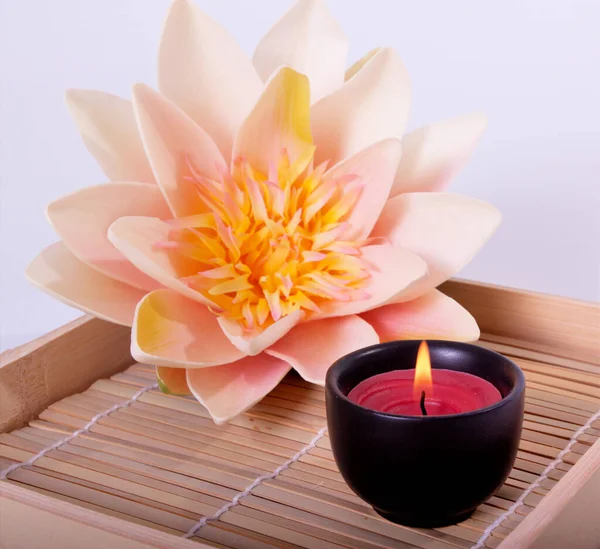 Spa蜡烛和美丽的荷花用于芳香疗法冥想 — 图库照片#