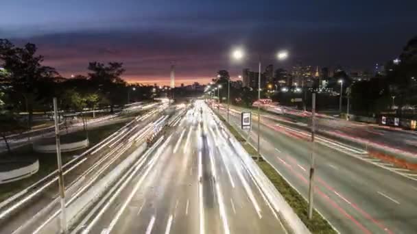 Sao Paulo Brazil July 2021 Sundown Time Lapse Traffic Famous — Vídeo de stock