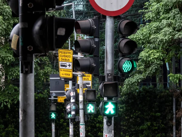 Linha Semáforo Semáforo Semáforo Pedestres Avenida Cidade São Paulo — Fotografia de Stock