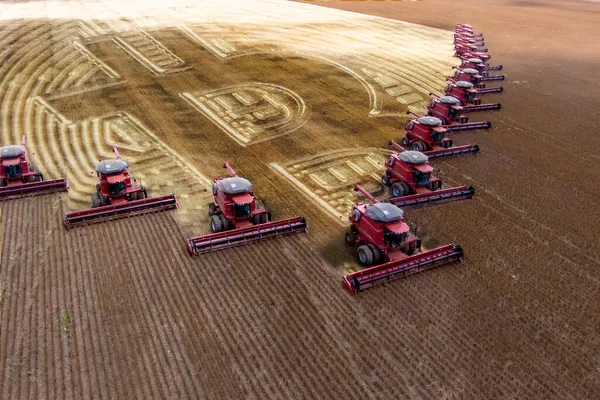 Masová Sklizeň Sóji Farmě Státě Mato Grosso Brazílii Koncept Bitcoinu — Stock fotografie