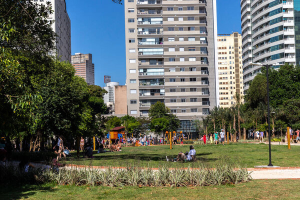 Sao Paulo, Brazil, November 06, 2021. People enjoying the sunny warm day in Mayor Bruno Covas Park or Augusta Park , in downtown of Sao Paulo