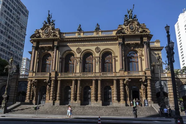 Brasil Novembro 2021 Fachada Teatro Municipal Localizado Ramos Azevedo Sqaure — Fotografia de Stock