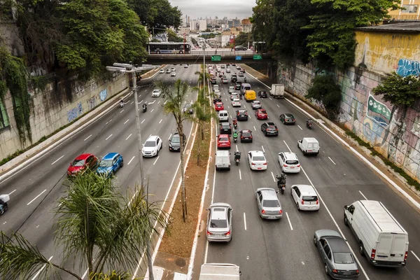 Sao Paulo Brasil Noviembre 2021 Tráfico Corredor Este Oeste Avenida —  Fotos de Stock