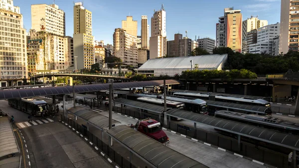 Sao Paulo Brazil November 2021 Movement Buses Passengers Bandeira Bus — Stock Photo, Image
