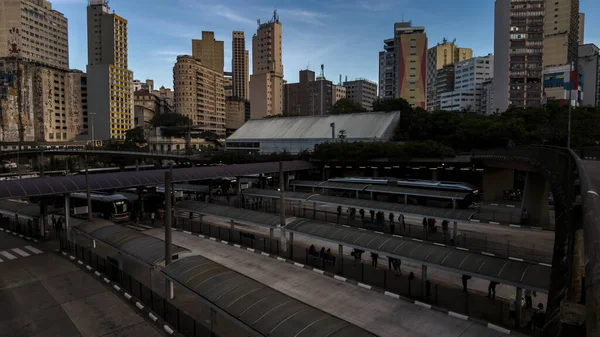 Sao Paulo Brazil November 2021 Movement Buses Passengers Bandeira Bus — Stock Photo, Image