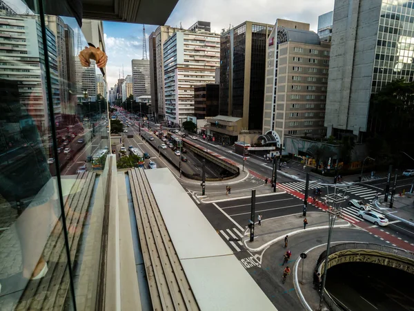 Sao Paulo Brazylia Grudnia 2021 Ruch Pojazdów Paulista Avenue Centralny — Zdjęcie stockowe