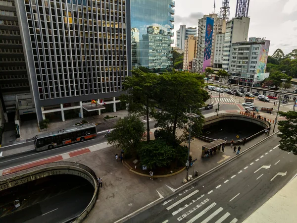 Sao Paulo Brazil Грудня 2021 Traffic Vehicles Paulista Avenue Central — стокове фото