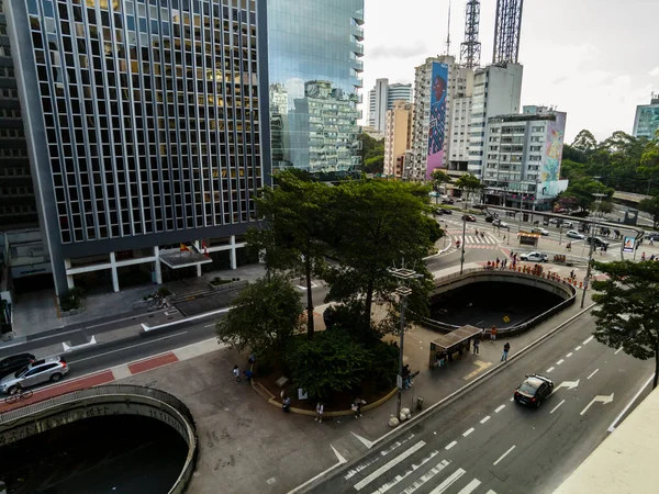 Sao Paulo Brazil Грудня 2021 Traffic Vehicles Paulista Avenue Central — стокове фото