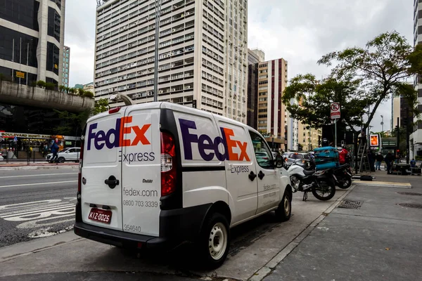 Sao Paulo Brezilya Aralık 2021 Fedex Minibüsü Sao Paulo Şehrinin — Stok fotoğraf