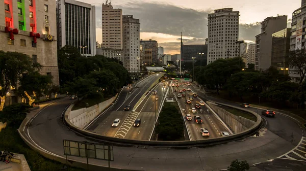 São Paulo Brasil Dezembro 2021 Engarrafamento Entrada Túnel Anhangabau Avenida — Fotografia de Stock
