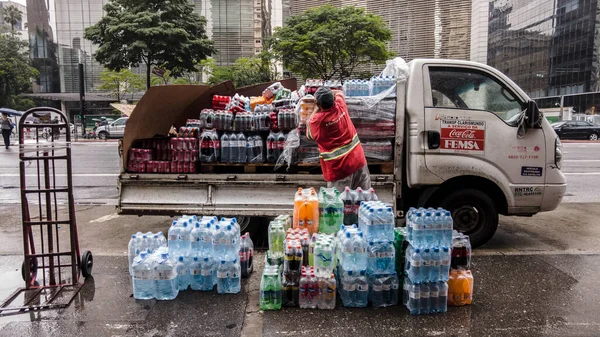 São Paulo Brasil Novembro 2021 Femsa Caminhão Distribuição Bebidas Coca — Fotografia de Stock