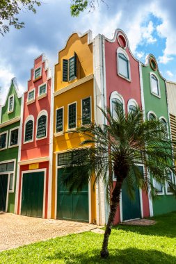 Tipik Hollanda binaları ve Holambra şehrindeki evler, Brezilya 'nın ana çiçek üreticisi ve Brezilya' nın en büyük göçmen kolonisine sahiptir.