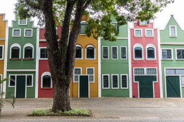 Tipik Hollanda binaları ve Holambra şehrindeki evler, Brezilya 'nın ana çiçek üreticisi ve Brezilya' nın en büyük göçmen kolonisine sahiptir.