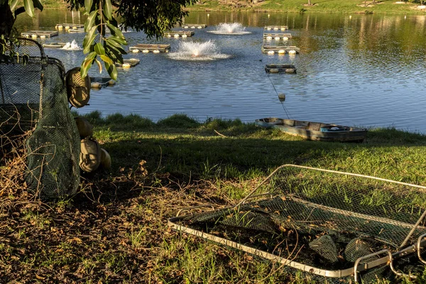 Brezilya 'da bir balık çiftliğinde tilapia yetiştirmek için kullanılan tanklar.