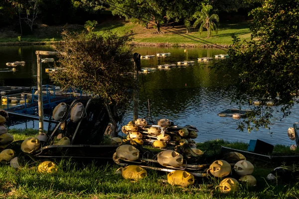 Brezilya 'da bir balık çiftliğinde tilapia yetiştirmek için kullanılan tanklar.