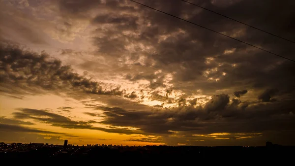 Silhouette Von Stadtansichten Während Eines Sonnenuntergangs Brasilien — Stockfoto