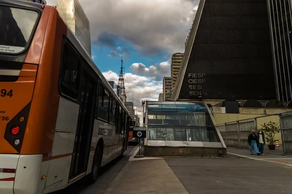 Sao Paulo Brazil June 2022 Panoramic Motionlapse Vehicle Pedestrian Movement — Stock Photo, Image